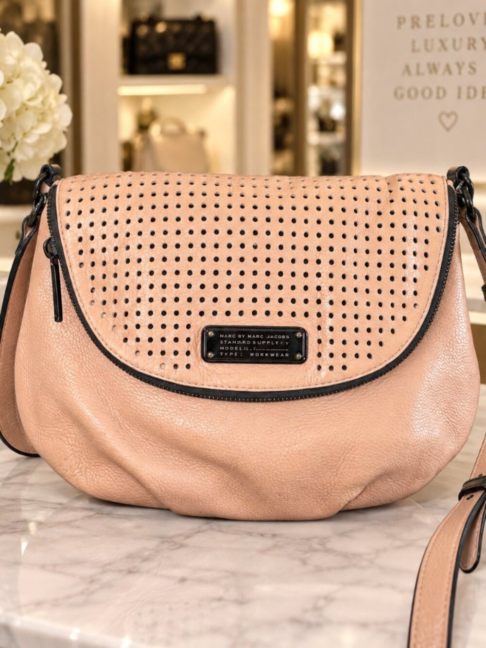 Marc by Marc Jacobs Blush Pink Leather Perforated Crossbody Bag